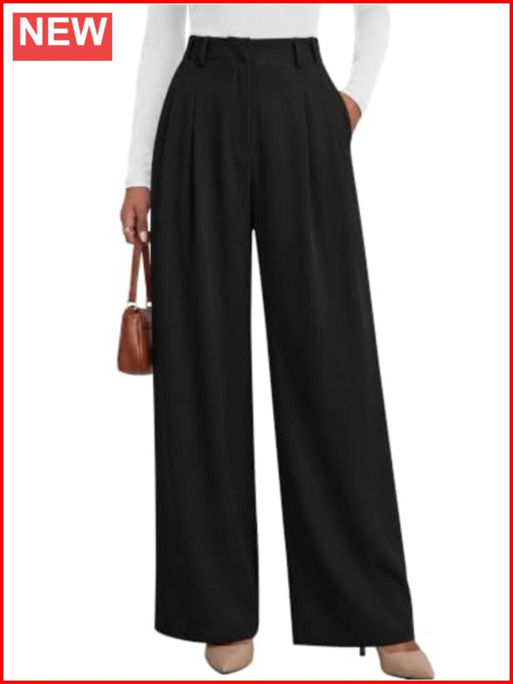 Women's Wide Leg Work Dress Pants High Waisted Flowy Pleated Palazzo